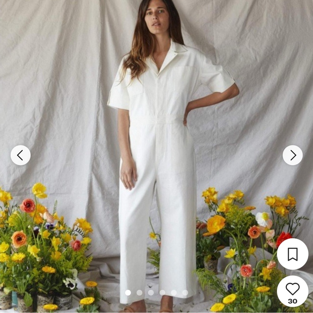 Christy Dawn Penny Jumper: Cream Cuffed Sleeve Notched Collar Coverall